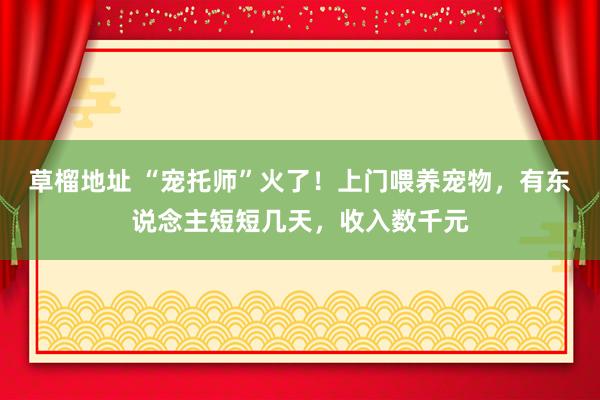 草榴地址 “宠托师”火了！上门喂养宠物，有东说念主短短几天，收入数千元