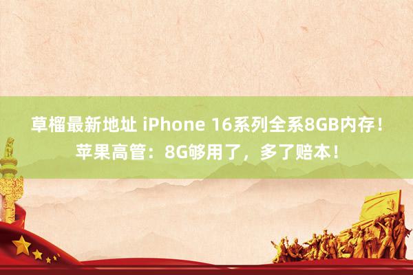 草榴最新地址 iPhone 16系列全系8GB内存！苹果高管：8G够用了，多了赔本！