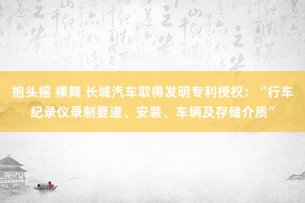 抱头摇 裸舞 长城汽车取得发明专利授权：“行车纪录仪录制要道、安装、车辆及存储介质”