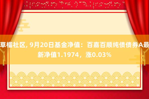 草榴社区， 9月20日基金净值：百嘉百顺纯债债券A最新净值1.1974，涨0.03%