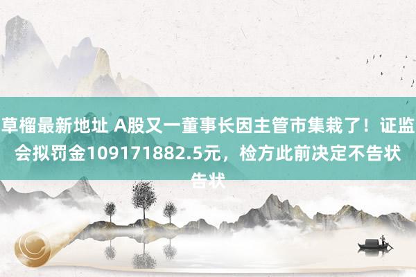 草榴最新地址 A股又一董事长因主管市集栽了！证监会拟罚金109171882.5元，检方此前决定不告状