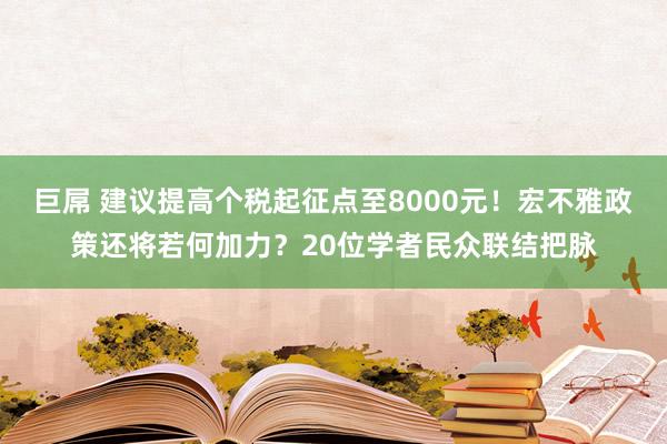 巨屌 建议提高个税起征点至8000元！宏不雅政策还将若何加力？20位学者民众联结把脉