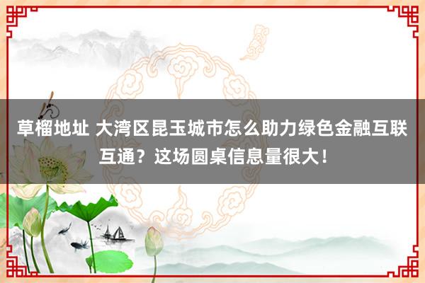 草榴地址 大湾区昆玉城市怎么助力绿色金融互联互通？这场圆桌信息量很大！