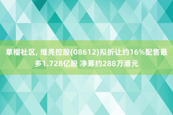 草榴社区， 维亮控股(08612)拟折让约16%配售最多1.728亿股 净筹约288万港元