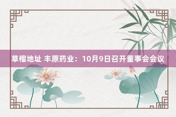 草榴地址 丰原药业：10月9日召开董事会会议