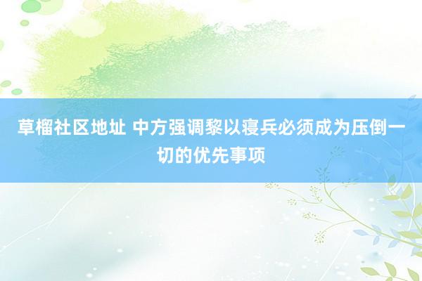 草榴社区地址 中方强调黎以寝兵必须成为压倒一切的优先事项