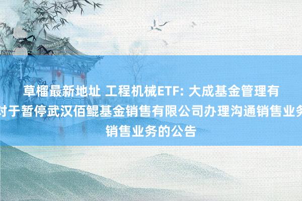 草榴最新地址 工程机械ETF: 大成基金管理有限公司对于暂停武汉佰鲲基金销售有限公司办理沟通销售业务的公告