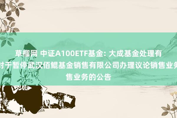 草榴网 中证A100ETF基金: 大成基金处理有限公司对于暂停武汉佰鲲基金销售有限公司办理议论销售业务的公告