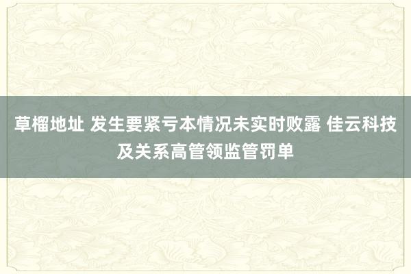 草榴地址 发生要紧亏本情况未实时败露 佳云科技及关系高管领监管罚单